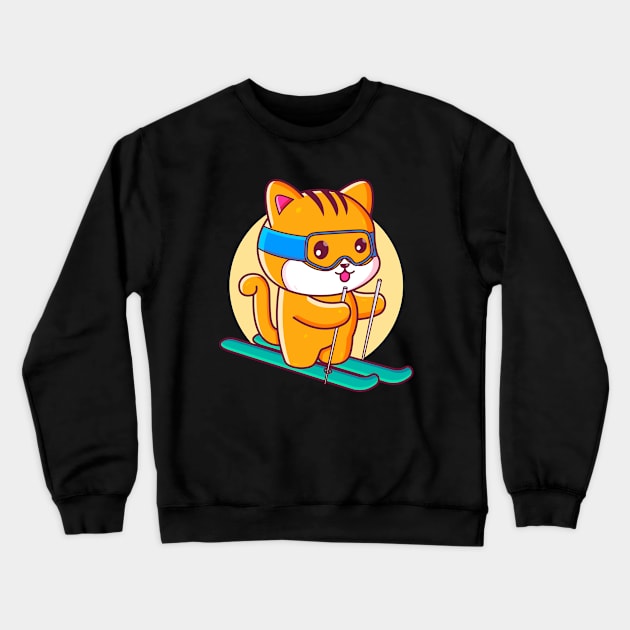 Cute Kawaii Cat Ski Crewneck Sweatshirt by Ardhsells